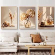 3-teiliges Boho Bilder Set Beige Blume Wandbilder Deko