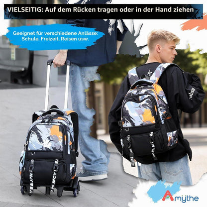 Schulrucksack Trolley Jungen Orange Tarnfarbe mit Rollen