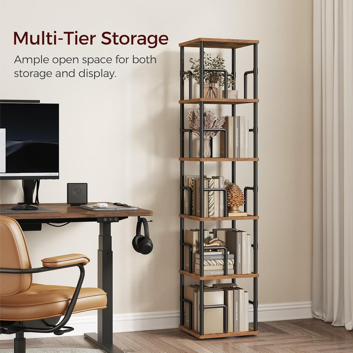 Drehbares Bücherregal 5 Ebenen – Platzsparendes Industrie-Design