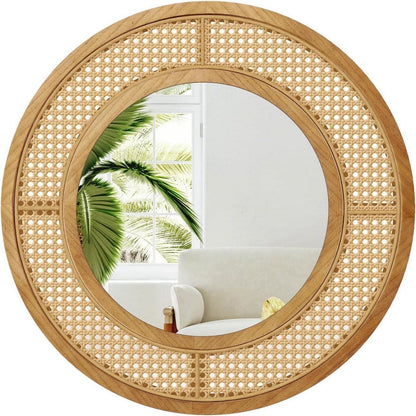 Rattan Wandspiegel Boho Deko Spiegel 40x40cm Badezimmer Spiegel