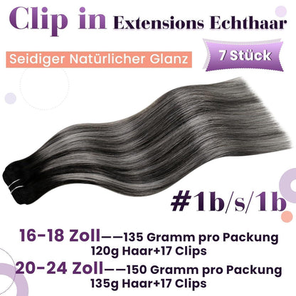 Echthaar Clip-Ins Ombre Schwarz 60cm - 7 Stück