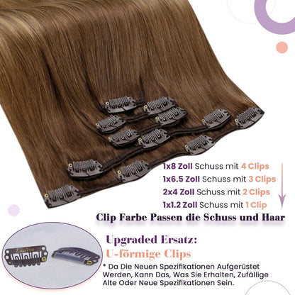 Echthaar Clip-Ins Balayage Braun Ombre 55cm