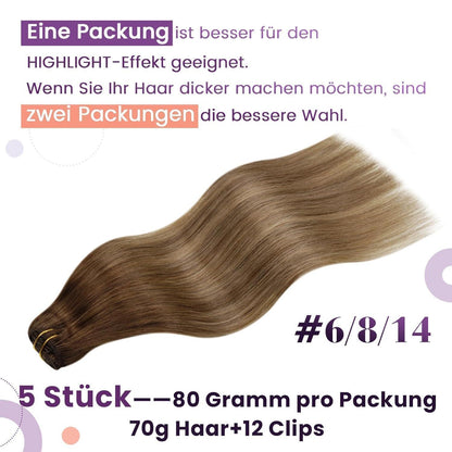 Echthaar Clip-Ins Balayage Braun Ombre 55cm