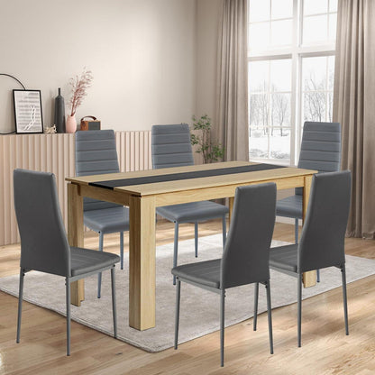 Esszimmergruppe 6 Personen – Holztisch (160x80cm) & Dunkelgraue Stühle