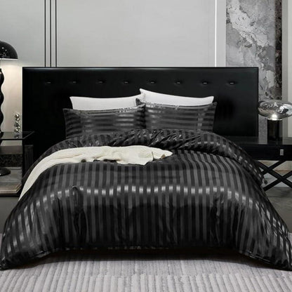 Satin Bettwäsche Set 135x200cm Schwarz 4-teilig Glänzend