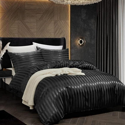 Satin Bettwäsche Set 135x200cm Schwarz 4-teilig Glänzend
