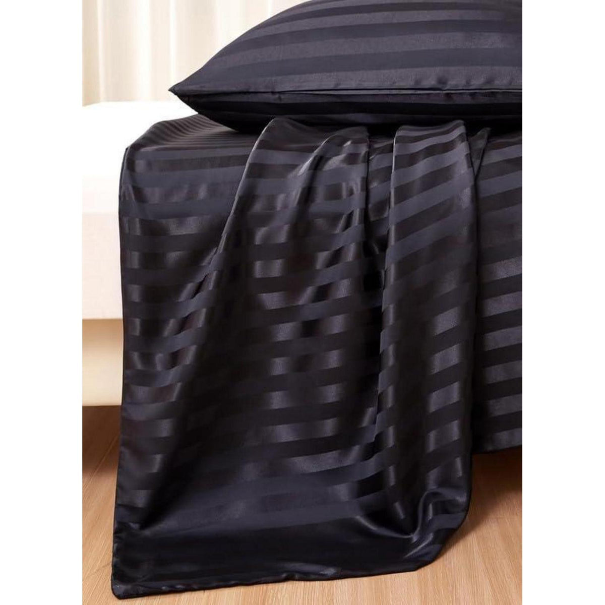 Satin Bettwäsche Set 135x200cm Schwarz 4-teilig Glänzend