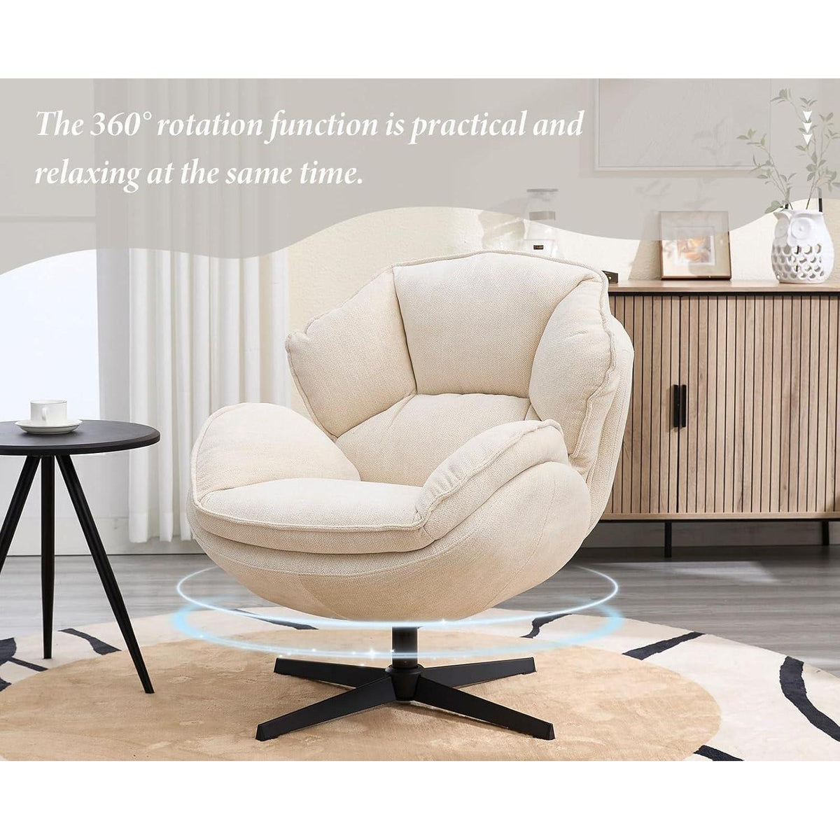Drehbarer Ohrensessel Chenille – Bequemer Loungesessel Weiß