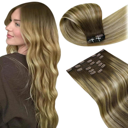 Echthaar Clip-in Extensions Braun Balayage 55cm