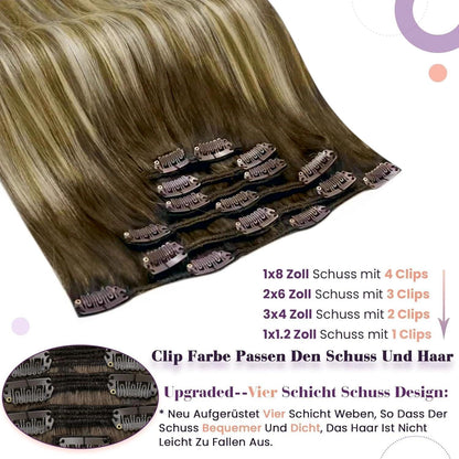 Clip-in Haarverlängerung Braun Blond Balayage Echthaar
