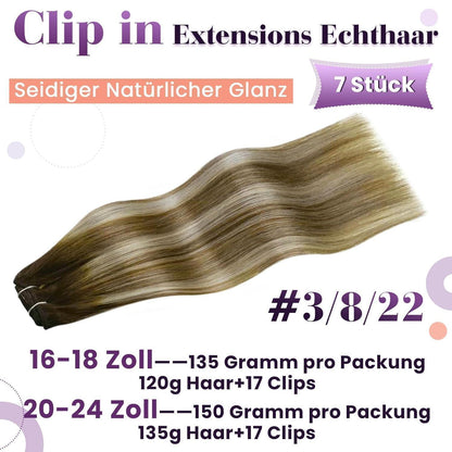 Clip-in Haarverlängerung Braun Blond Balayage Echthaar