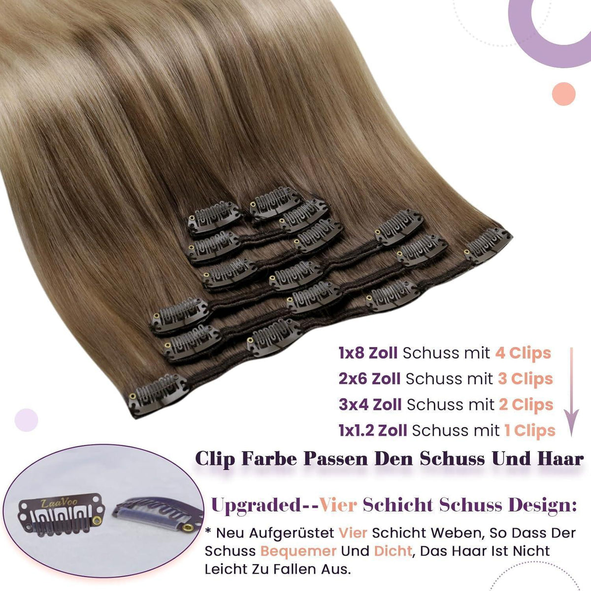 Echthaar Clip-in Extensions Ombre Blond Balayage 55cm