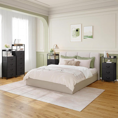 Kommode mit 3 Stoffschubladen – Schwarz, 85cm hoch