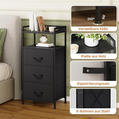 Kommode mit 3 Stoffschubladen – Schwarz, 85cm hoch