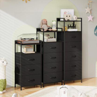 Kommode mit 3 Stoffschubladen – Schwarz, 85cm hoch