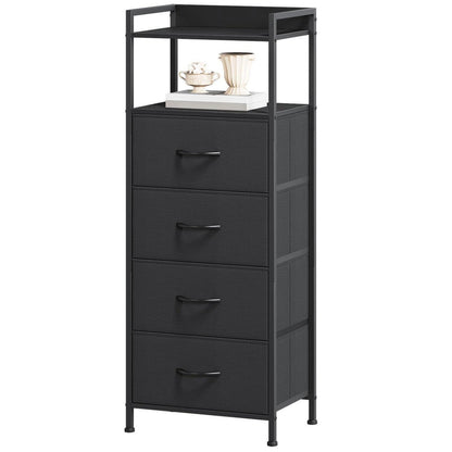 Kommode mit 4 Stoffschubladen – Schwarz, 106cm hoch