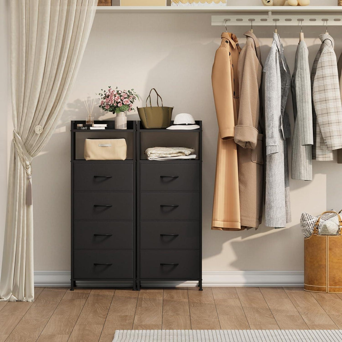 Kommode mit 4 Stoffschubladen – Schwarz, 106cm hoch