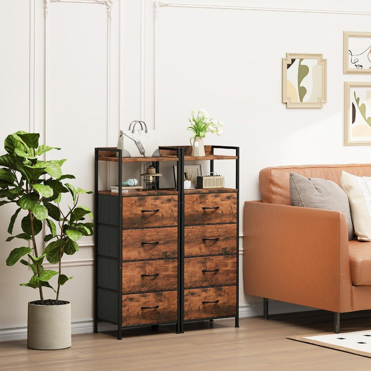 Somdot Kommode mit 4 Stoffschubladen – Schlafzimmer & Wohnzimmer