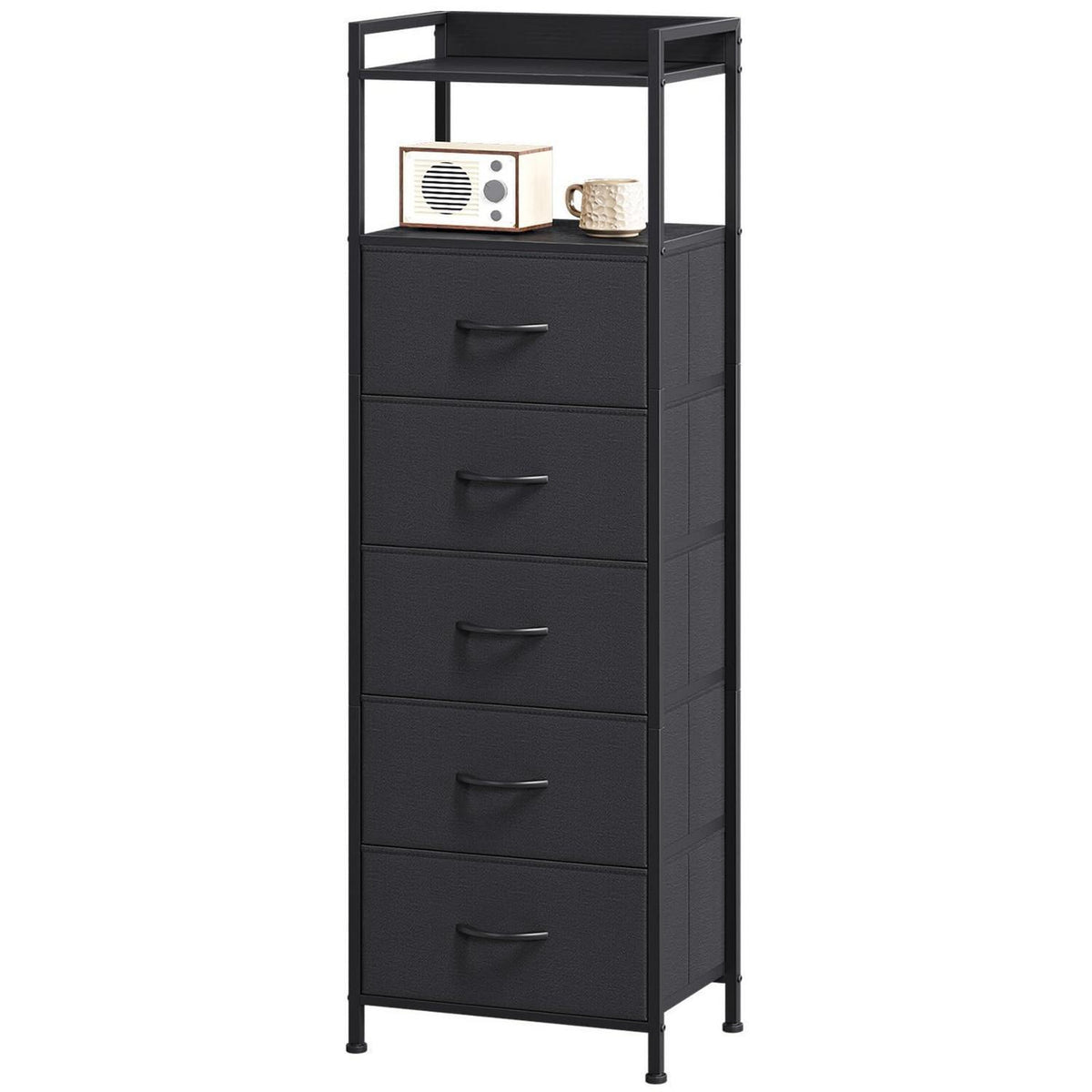 Hohe Kommode mit 5 Stoffschubladen – Schlafzimmer & Wohnzimmer