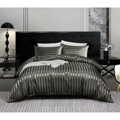 Satin Bettwäsche Set 135x200cm Grau Gestreift 4-teilig