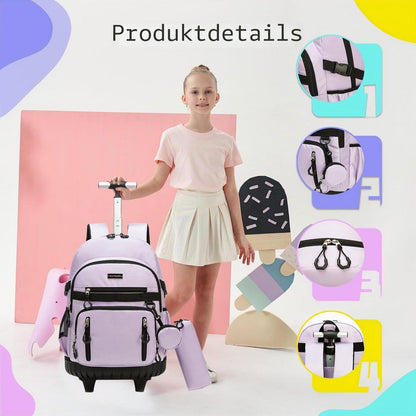 Schultrolley Rucksack Mädchen Lila mit Rollen & Lunchbox