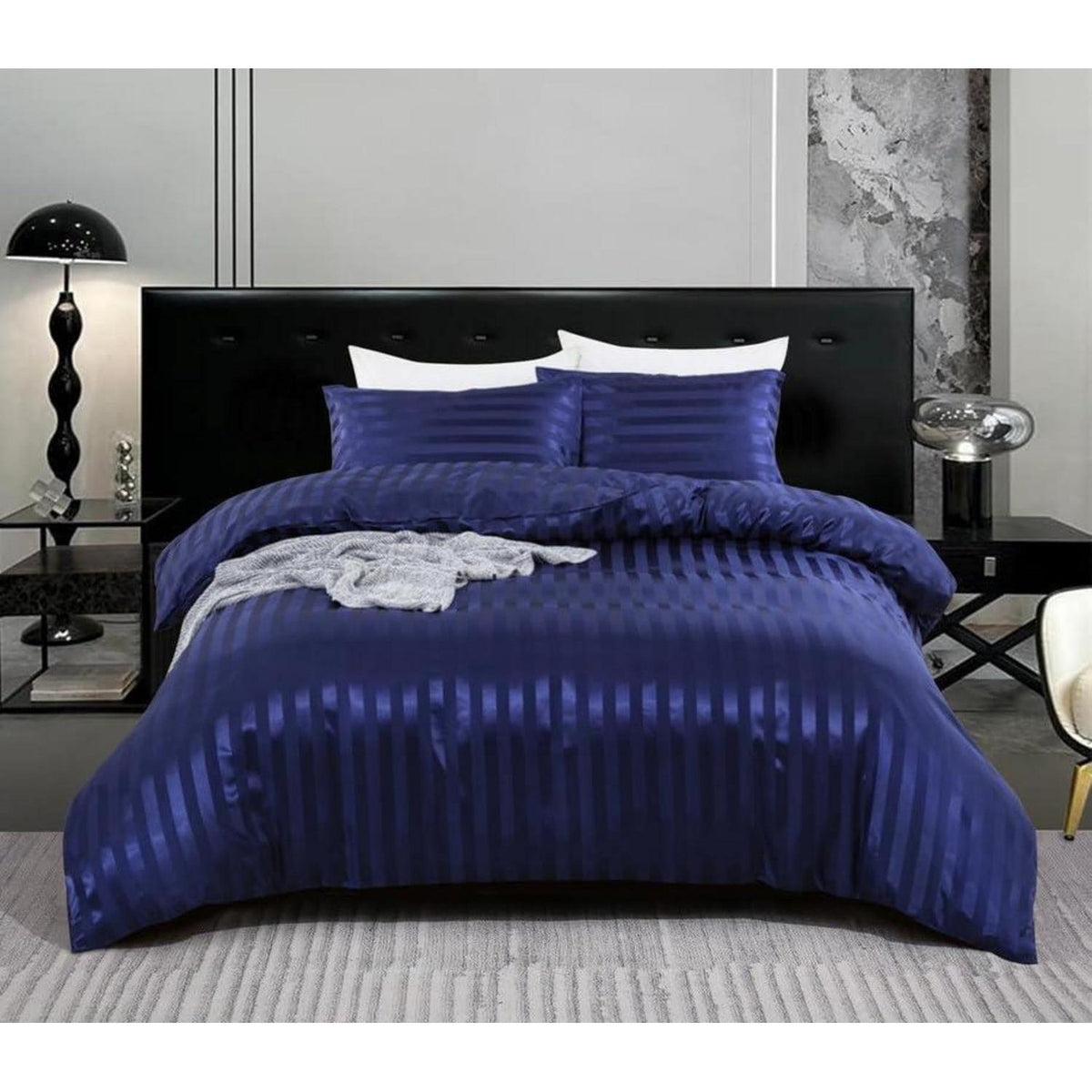 Satin Bettwäsche Set 135x200cm, 4-teilig, Blau gestreift
