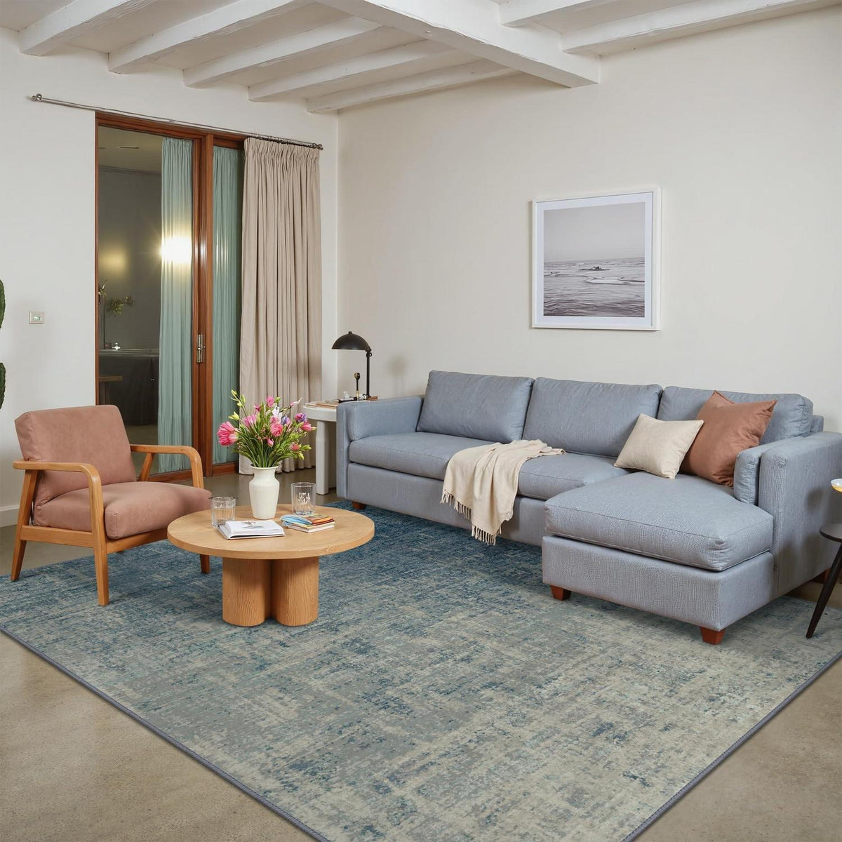 Moderner Wohnzimmerteppich blau, 200x290 cm, rutschfest & waschbar