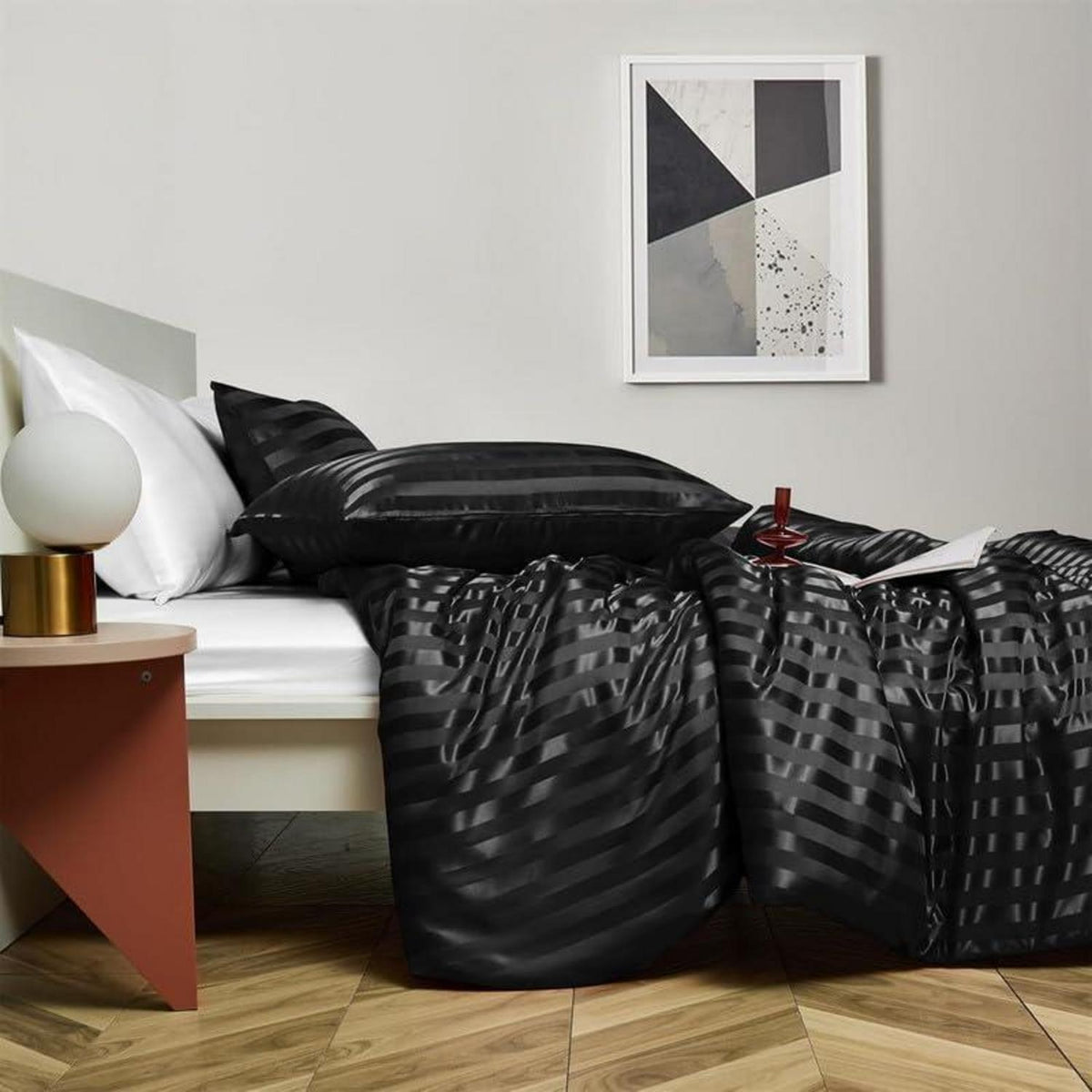 Satin Bettwäsche Set 135x200 cm Schwarz 2-teilig