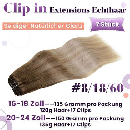 Clip-in Echthaarverlängerung Balayage Braun 50cm