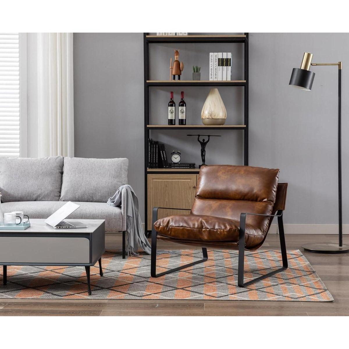 Moderner Lesesessel Braun mit Armlehnen & Metallgestell
