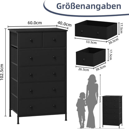 Kommode mit 6 Schubladen – Stoffkommode Schwarz