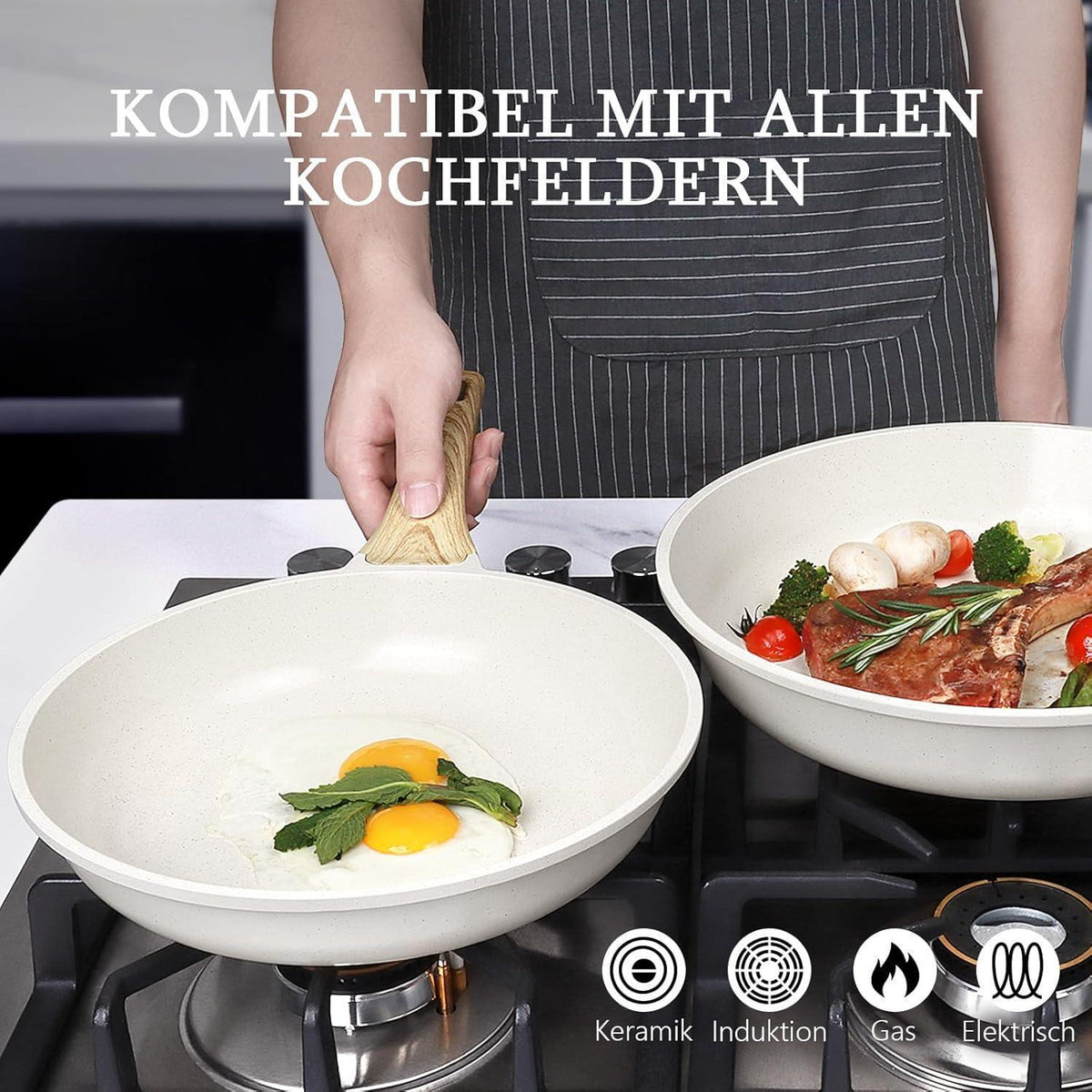 Keramik-Bratpfanne 26cm Induktion, Ungiftig, Leicht zu Reinigen