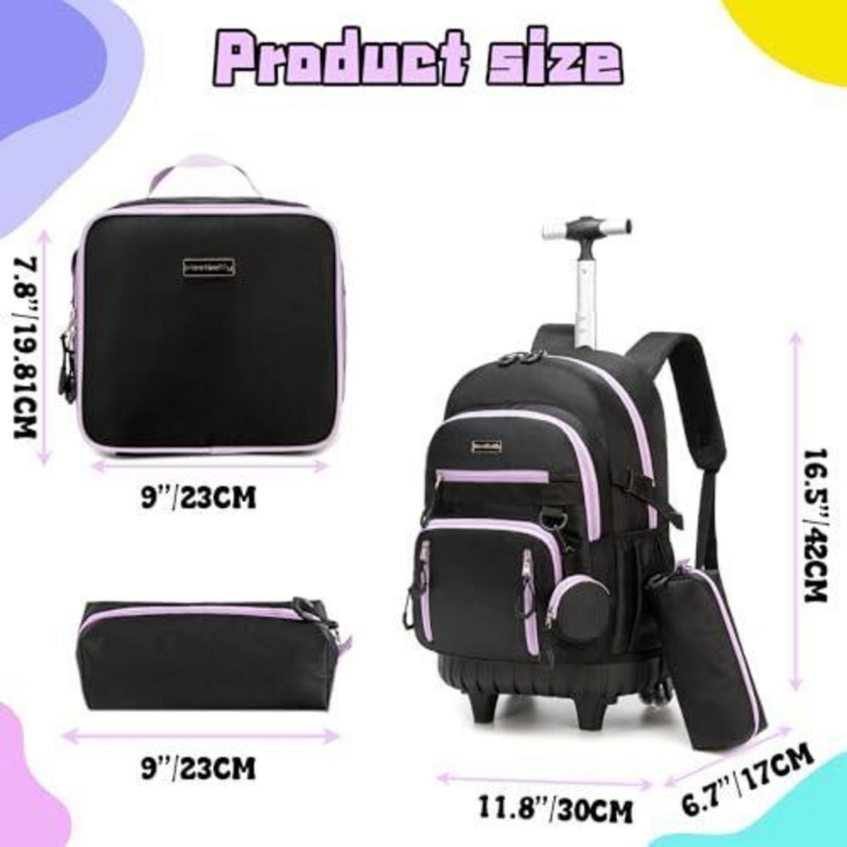 Schultrolley Rucksack Mädchen Lila & Schwarz mit Rollen