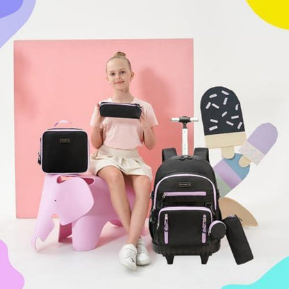 Schultrolley Rucksack Mädchen Lila & Schwarz mit Rollen