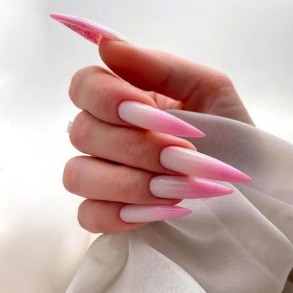 MouyouGlow Stiletto Press on Nails Milchig Weiß Rosa