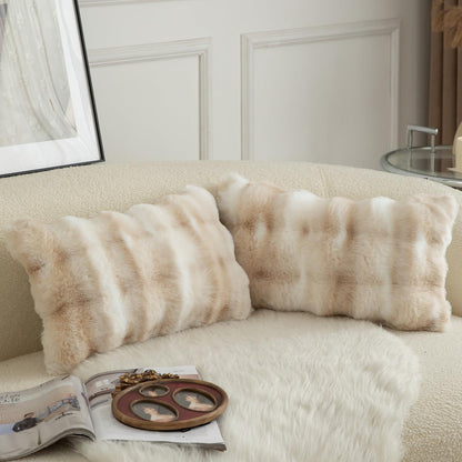 2x Luxus Kissenbezug Wolle 30x50cm - Weiß & Beige