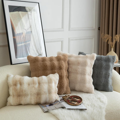 2x Luxus Kissenbezug Wolle 30x50cm - Weiß & Beige