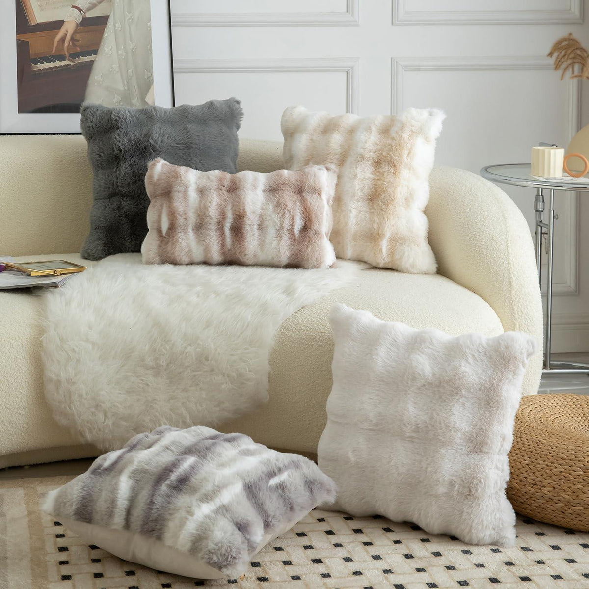 2x Luxus Kissenbezug Wolle 30x50cm - Weiß & Beige