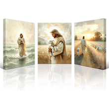 3-teiliges Leinwandbild Jesus mit Lamm - Religiöse Wandkunst 30x40 cm