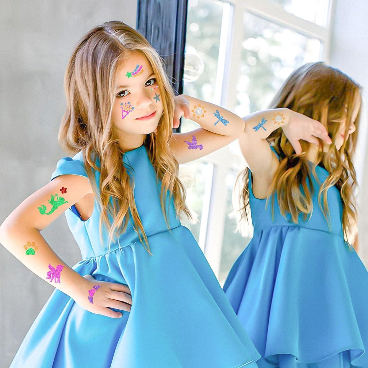 Glitzer Tattoo Set Kinder mit 148 Schablonen & Leucht-Tattoos