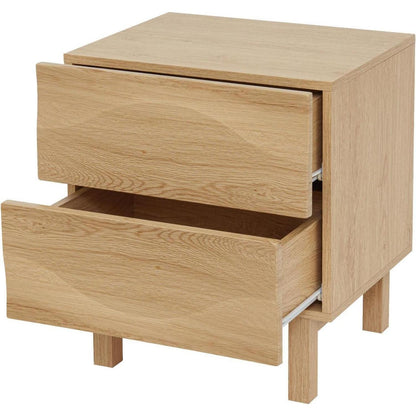 Nachttisch Massivholz mit 2 Wellen-Schubladen, Boho Eichenoptik