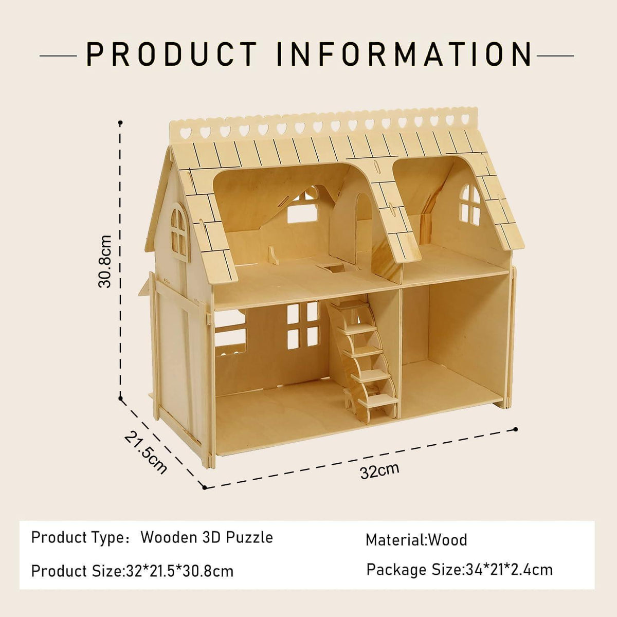 3D Holzpuzzle Haus mit Veranda – Anspruchsvolles Modell zum Basteln