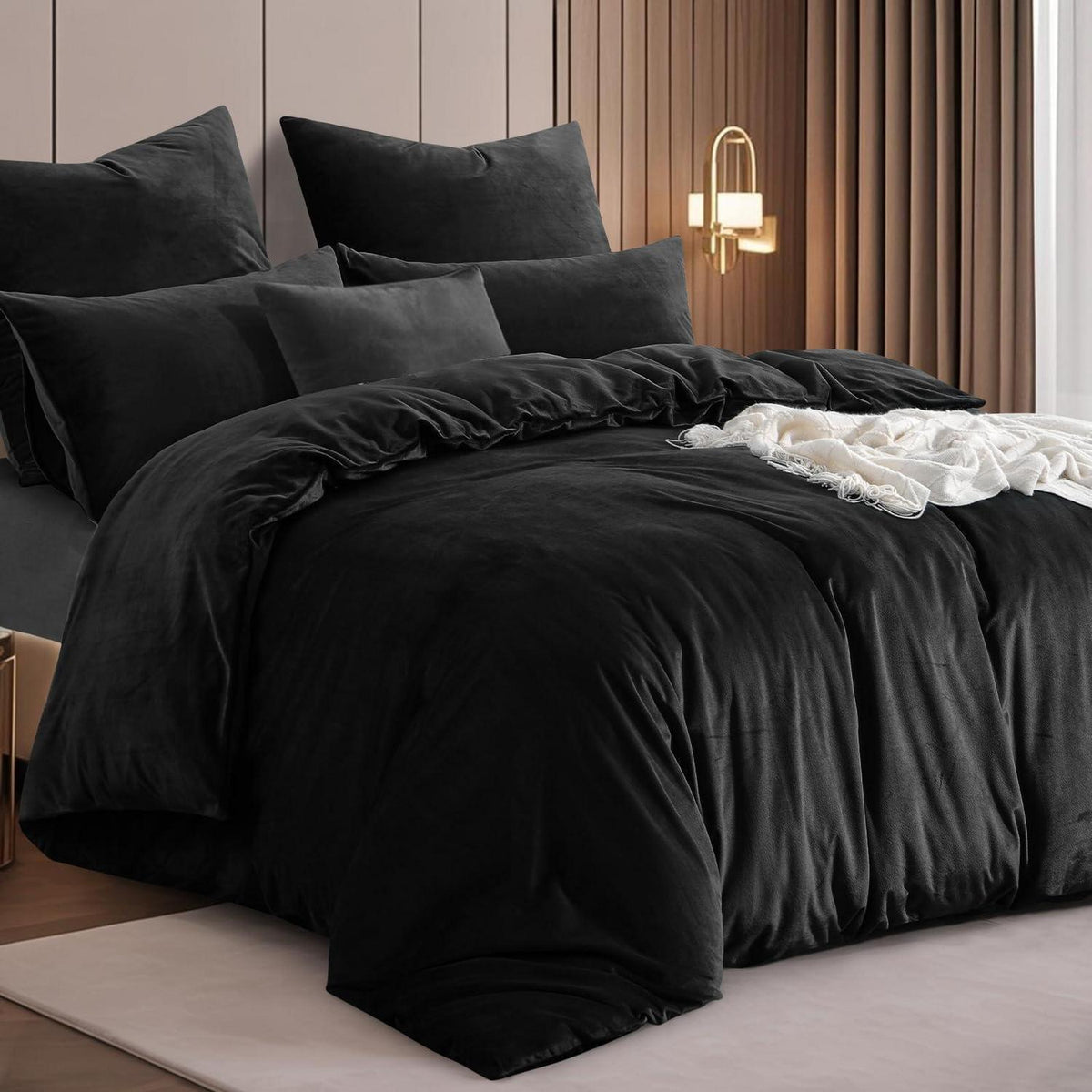 Kuschelige Flanell Bettwäsche Set 200x200 Schwarz 3-teilig