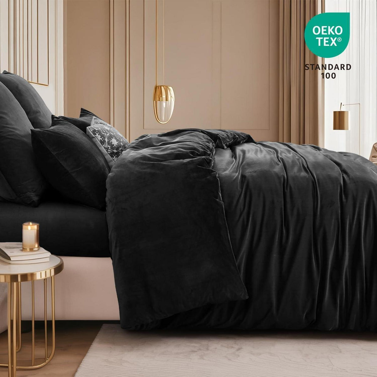 Kuschelige Flanell Bettwäsche Set 200x200 Schwarz 3-teilig