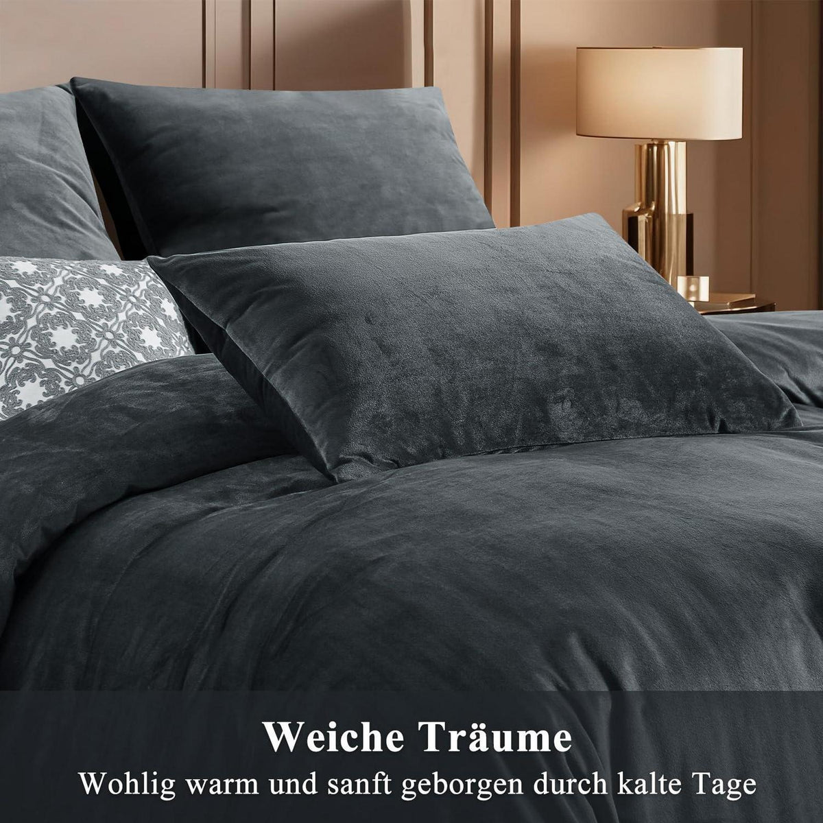 Kuschelige Flanell Bettwäsche Set 200x200 Grau 3-teilig