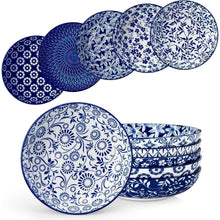 vancasso Porzellan Pastateller 6er Set 1200ml Blau-Weiß Blumen