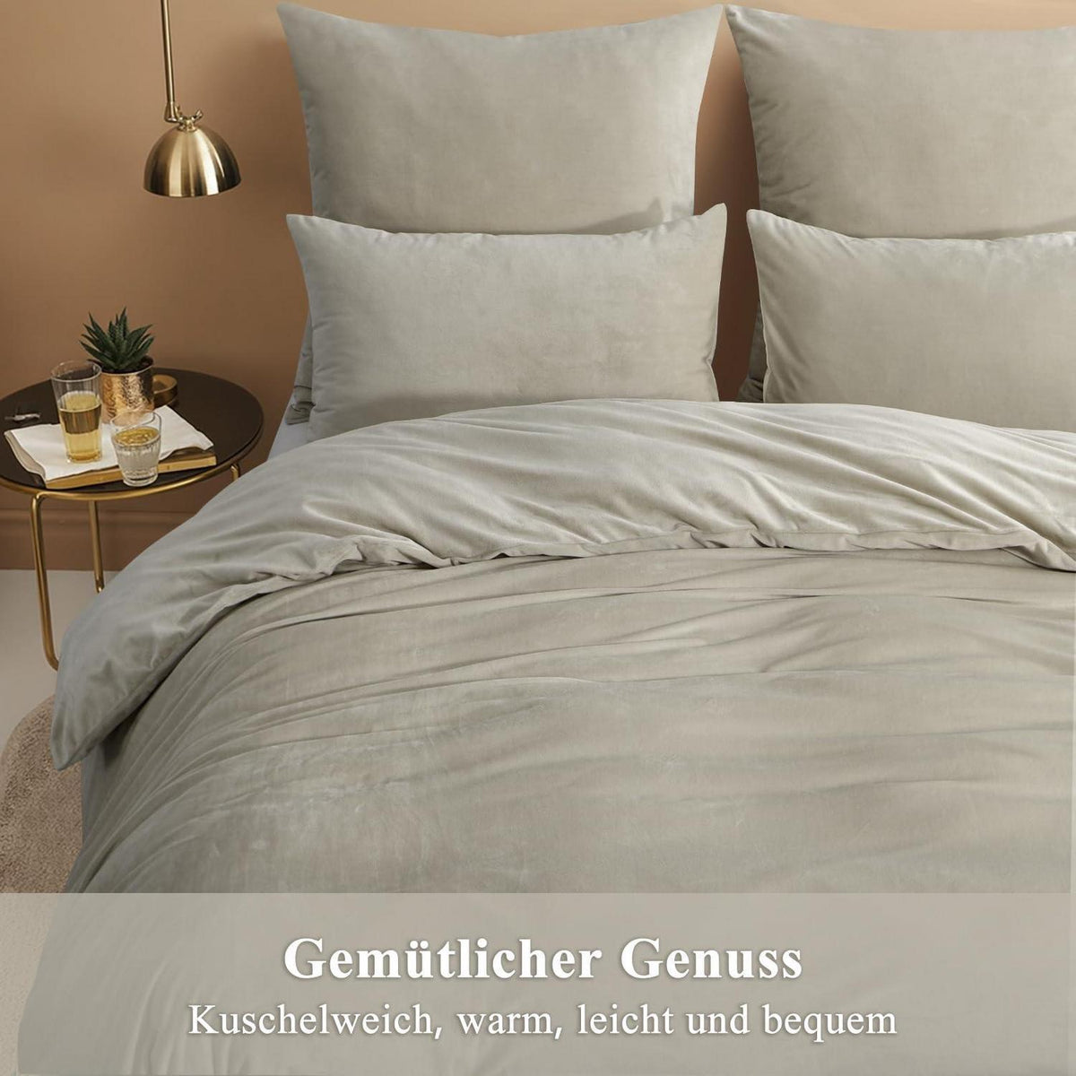 Kuschelige Flanell Bettwäsche Set 220x240 Beige - 3-teilig