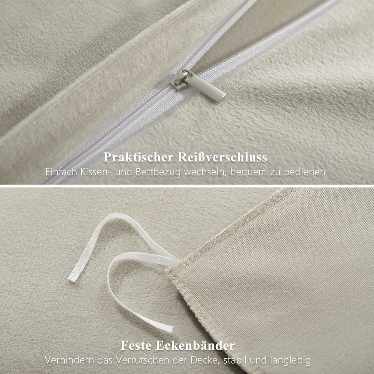 Kuschelige Flanell Bettwäsche Set 220x240 Beige - 3-teilig