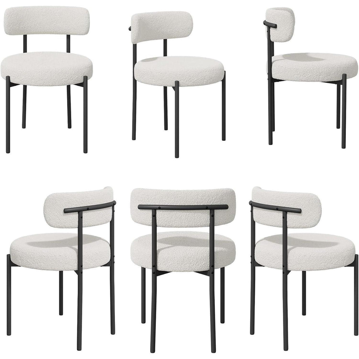 6 Esszimmerstühle Bouclé Stoff Creme Weiß Mid-Century Design