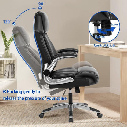 Ergonomischer Bürostuhl 180kg Schwarz, PU Leder Chefsessel mit